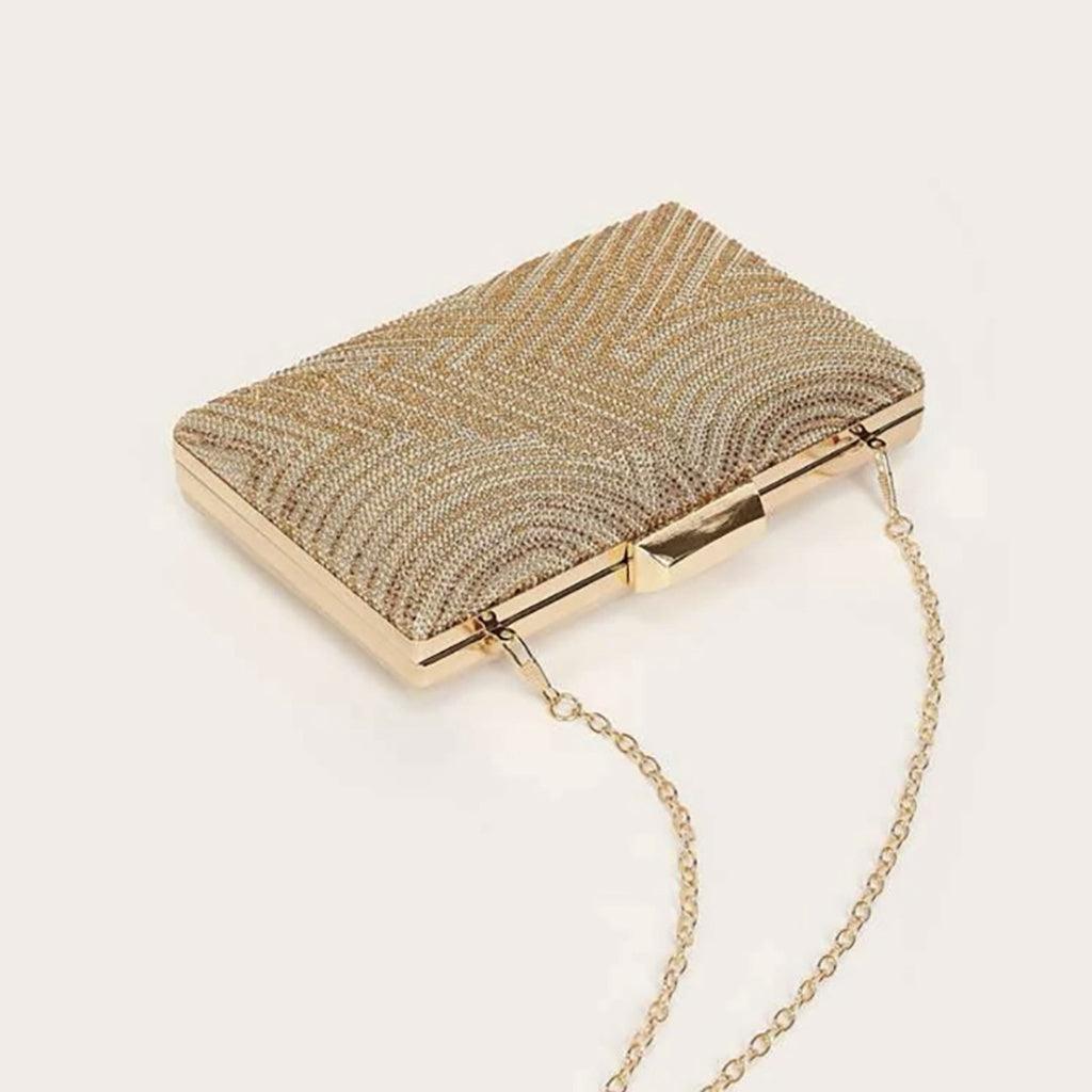 Bolsa Clutch Retangular Strass Dourada