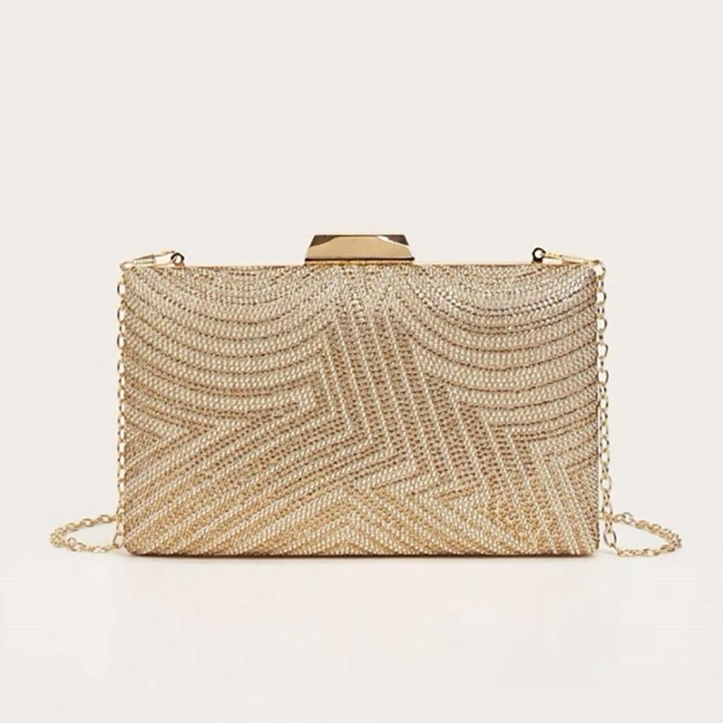 Bolsa Clutch Retangular Strass Dourada